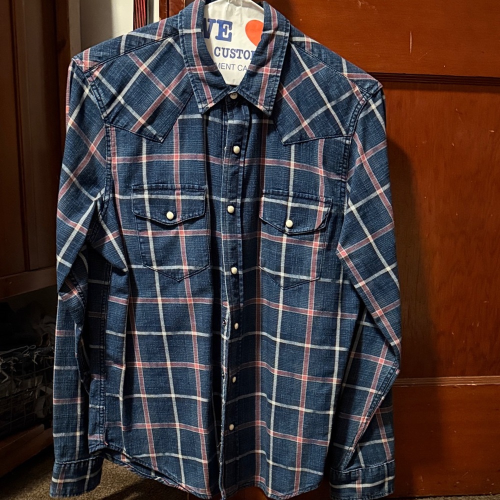 GAP Denim Navy and Red Plaid Casual Shirt